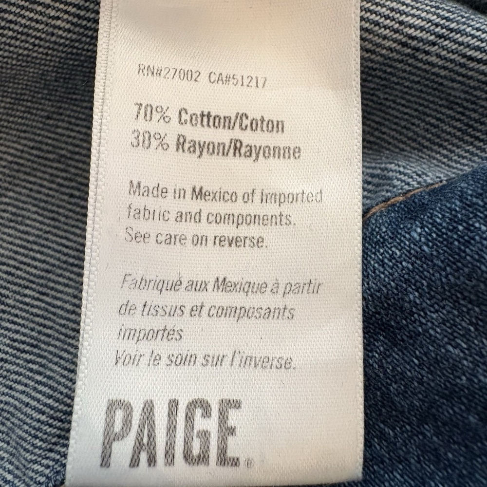 PAIGE Alamar Distressed Jean Jacket Womens XL Blue Denim Stretch Button Front - Picture 11 of 14
